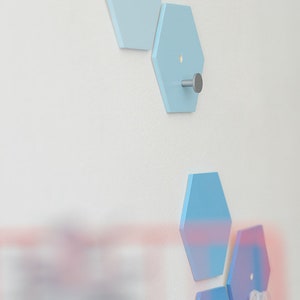 Monochrome Nursery Wall Hooks Set, Hexagon wall decor Blue ombre