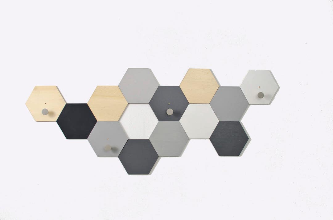 Hexagon Coat Hooks. Geometric Wall Hooks Wood Decor. Etsy