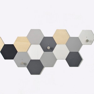 Hexagon Coat hooks. Geometric  Wall Hooks Wood Decor. Honeycomb Garment hooks. Bedroom wall decor.