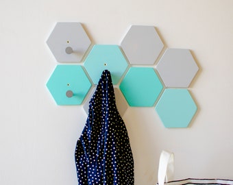 Hexagon Wall Mounted Coat Hooks, Modern Entryway Hooks.