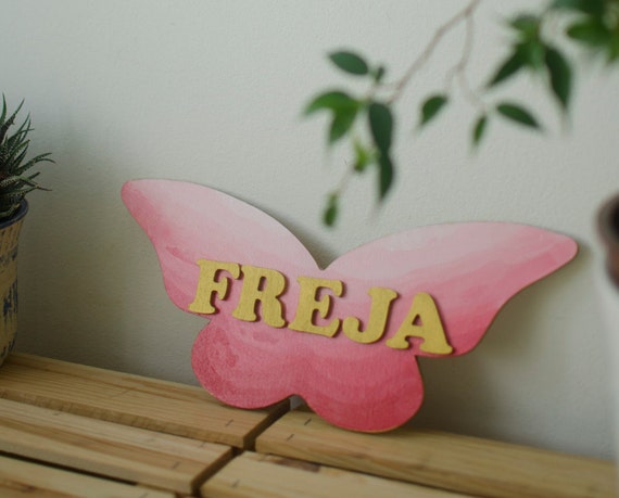 Name Sign For Baby Room Pink Butterfly Wood Name Plaque For Nursery Gift For Baby Girl Butterfly Lover Custom Nursery Wall Decor Girls