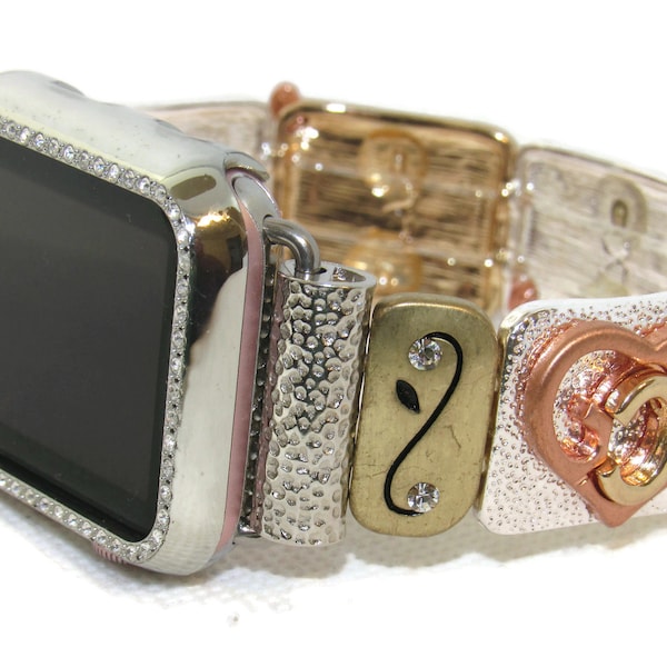 Signature Faith Collection Tri Tone Beaded Heart Apple Band for Series 1  2  3  4 or 5