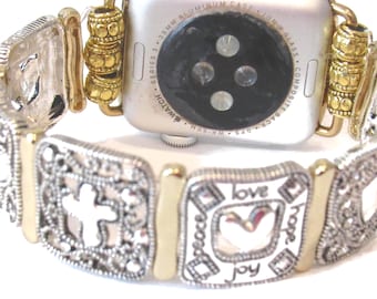 Two Tone Apple Watch Band, Hearts, Crosses, Love, Joy, Peace, Hope
