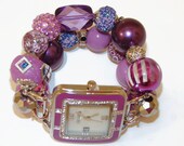 Purple Chunky Beaded Watch, Interchangeable Watch, Geneva Purple Watch Face, BeadsnTime, Bracelet Watch, Mothers Day Gift, Unique Gift
