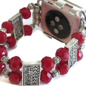 Red and Silver Beaded Apple Watch Band for all Apple Watches Gift for Mom image 1