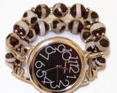 Black and Tan Animal Print Beaded Watch, Interchangeable Beaded Watch, Black and Tan Bracelet Watch, Unique Gift, BeadsnTime