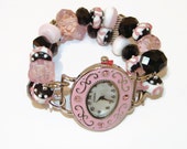 Pink and Black Beaded Watch, Interchangeable Watch, Pink and Black Bracelet Watch, BeadsnTime, Unique Gift, Mother's Day Gift