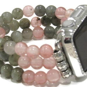 Gray Agate & Rose Quartz Beaded Apple Watch Band