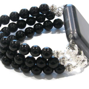 Black Onxy and Silver Beaded Apple Watch Band for Series 1 through 7, Apple Bracelet Watch Band, Stretch Apple Watch Band, Mothers Day Gift