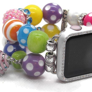 Colorful Beaded Apple Watch Band: Whimsical Cupcake Charm, Birthday Gift