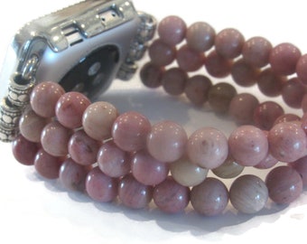 Pink Lepidolite Beaded Apple Watch Band: Stacked Bracelet Style