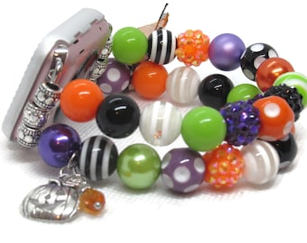Halloween Beaded Apple Watch Band with Pumpkin Charm