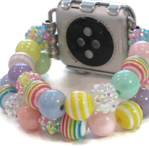 Pastel Beaded Apple Watch Band, Beaded Apple Bracelet,For any Apple Watch, Spring Apple Watch Band image 3