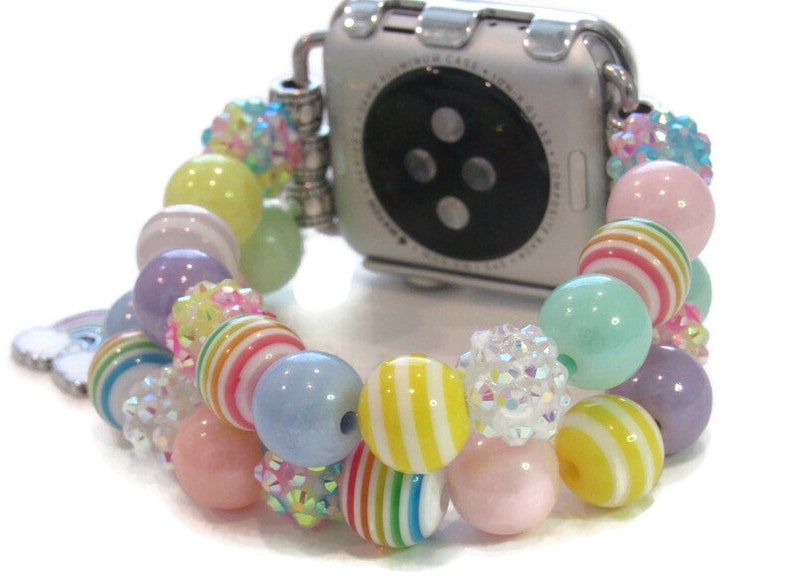 Pastel Beaded Apple Watch Band, Beaded Apple Bracelet,For any Apple Watch, Spring Apple Watch Band image 3