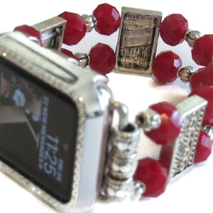 Red and Silver Beaded Apple Watch Band for all Apple Watches Gift for Mom image 4