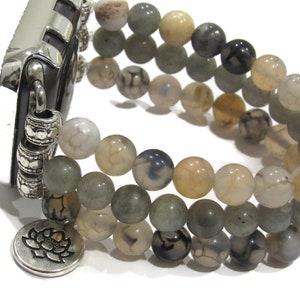Rutilated Quartz Apple Watch Band: Neutral Mala Beaded Healing Stone