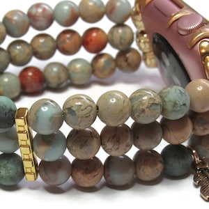 Beaded Apple Watch Band, Fits any Apple Watch, Snakeskin Jasper Mala Beaded Band, Gift for Mom, Stretch Apple Band, Beaded Watch Band