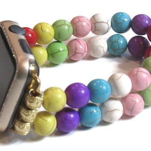Colorful Beaded Apple Watch Band: Howlite Stone Stretch Bracelet