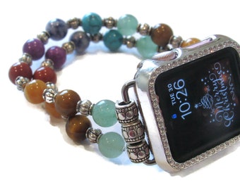 Chakra Beaded Apple Watch Band for Series 1 through 7 - Perfect Gift -Comfort Band - Stretch Apple Band