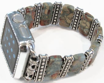 Aqua Terra Jasper Flat Beaded Apple Watch Bracelet