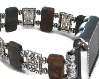Handmade Beaded Jasper and Silver Apple Watch Band for all Apple Watches