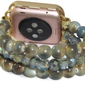 Blue and Tan Mala Apple Watch Band for Series 1 2 3 4 5 6 or 7 Stacked Apple Band, Beaded Apple Band, Gift for Her, Stretch Apple Band image 2