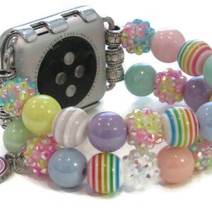 Pastel Beaded Apple Watch Band with Rainbow Charm