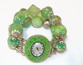 Spring Green Chunky Beaded Interchangeable Watch, Beaded Bracelet Watch, Green Beaded Watch, BeadsnTime, Unique Gift