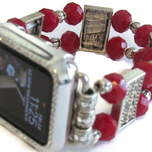 Red and Silver Beaded Apple Watch Band for all Apple Watches Gift for Mom image 2