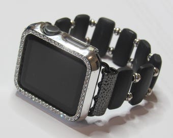 Black Matte Onyz Flat Bead Stretch Apple Watch Band