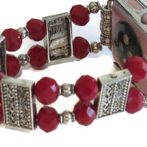 Red and Silver Beaded Apple Watch Band for all Apple Watches Gift for Mom image 3