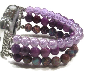 Purple Beaded Apple Watch Band: Gemstone & Glass Bead Strap
