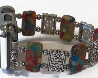Sea Sediment Jasper Apple Watch Band, Colorful Stone Beaded Bracelet,  Mothers Day Gift