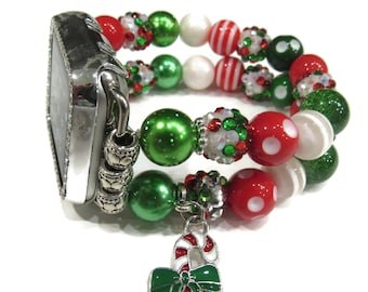 Beaded Christmas Apple Watch Band for any Apple Watch, Whimsical Christmas Apple Band Gift for Teacher, Womans Apple Band,