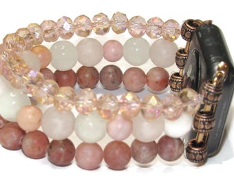 Beaded Stacked Apple Bracelet Watch Band in Pink White and Mauve