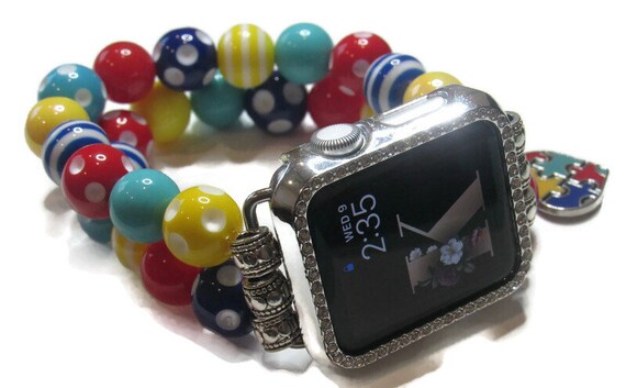 Autism Awareness Apple Watch Band: Colorful Beaded Stretch  display picture 1