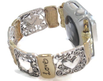 Two-Tone Apple Watch Band: Filigree Heart Bracelet, Faith Hope Love