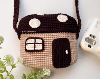 Brown Mushroom Home Crochet Bag - Handmade Crossbody Purse