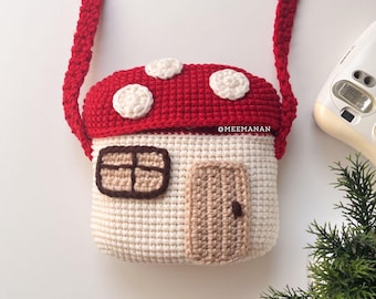 Red Mushroom Home Crochet Bag - Handmade Crossbody Purse