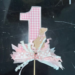 Gingham Cake Topper-First Birthday Cake Topper-Lab Cake Topper-Seersucker Cake Topper-Pink Gingham Cake Topper-Second Birthday Cake Topper
