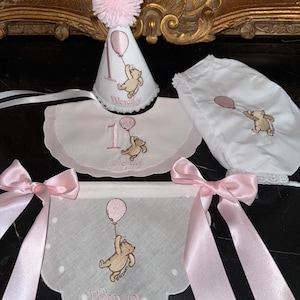 Personalized Classic Winnie The Pooh First Birthday Banner-Winnie The Pooh First Birthday Bib-Winnie The Pooh Highchair Banner- Wall Banner