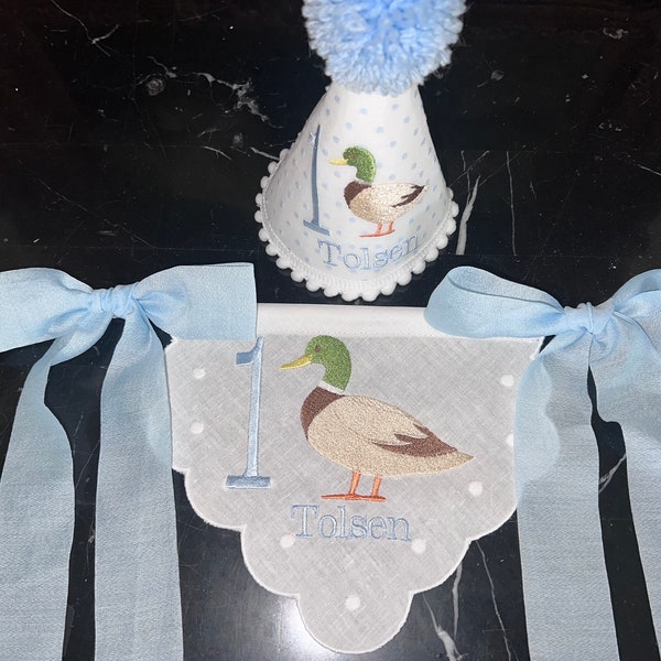 Personalized Embroider Merry Mallard First Birthday-Mallard Birthday Bib-Mallard Banner-Duck Themed Birthday