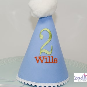 Customize Personalized Blue Birthday Party Hat-Child&#39;s Birthday Hat-First Birthday Party Hat-Embroidered Party Hat-Second Birthday Party Hat