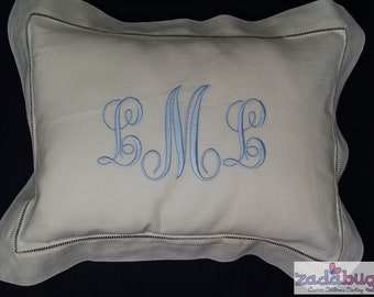 Personalized Exquisite Linen Hemstitched Baby Pillow For Baby's Nursery-White Linen Pillow-Monogram Nursery Pillow-Classic Linen Pillow