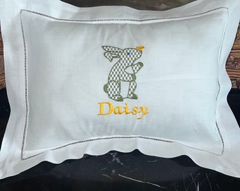 Exquisite Personalized Cotton Hemstitched Baby Pillow For Nursery-Monogram Baby Pillow-Baby Shower Gift-Bunny Pillow-Shuler Studio Design