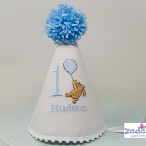 Personalized White Birthday Party Hat-Child&#39;s Birthday Hat-First Birthday Party Hat-Winnie The Pooh Party Hat-Second Pooh Birthday Party Hat