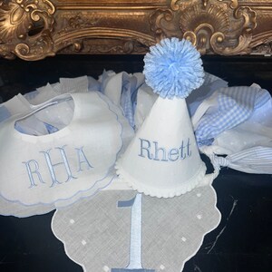 Personalized Embroider Birthday Highchair Banner-Boys Birthday -First Birthday Hat-Cake Topper-Monogram Bib