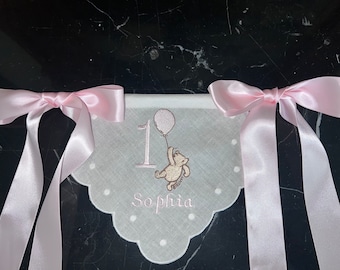 Personalized Classic Winnie The Pooh First Birthday Banner-Winnie The Pooh First Birthday Bib-Winnie The Pooh Highchair Banner- Wall Banner