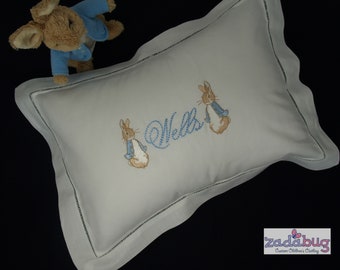 Exquisite Personalized Cotton Hemstitched Baby Pillow For Baby's Nursery-Monogram Baby Pillow-Baby Shower Gift-Peter Rabbit Bedding Pillow
