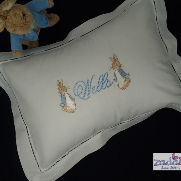 Exquisite Personalized Cotton Hemstitched Baby Pillow For Baby's Nursery-Monogram Baby Pillow-Baby Shower Gift-Peter Rabbit Bedding Pillow